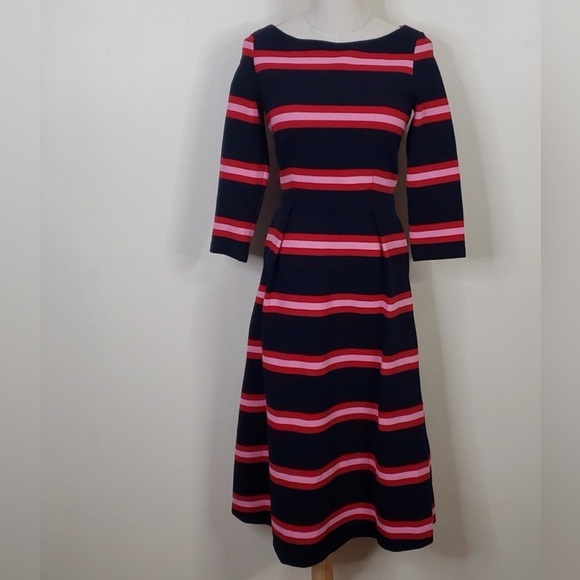 Boden Alma Ottoman Fit & Flare midi dress in stripe. Size: 6. US - Picture 2 of 3